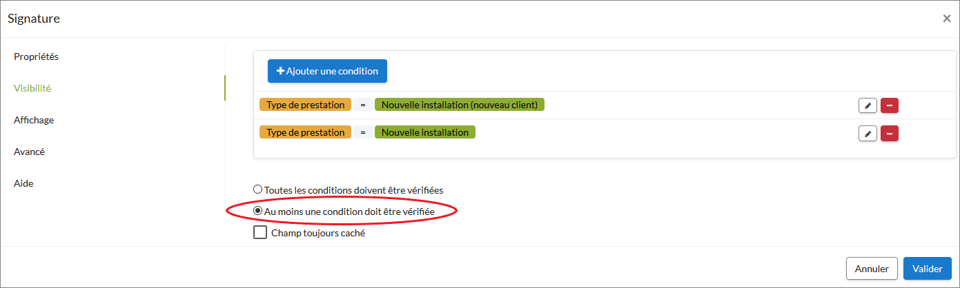 Paramétrer plusieurs options de visibilité qui ne doivent pas être vérifiées.