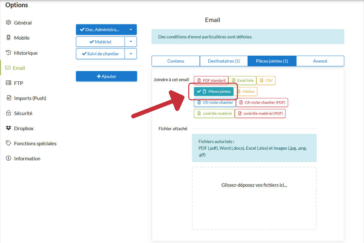 Envoie de pièces jointes par email