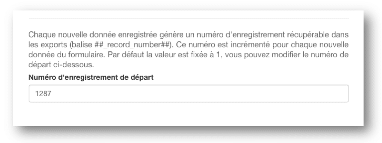 Configurez votre numéro d'enregistrement. Il s'incrémente automatiquement