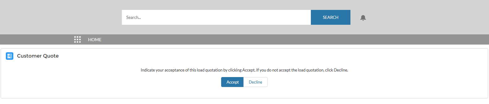 Customer Quote LWC showing a message in the Customer Portal to accept or decline a quote.