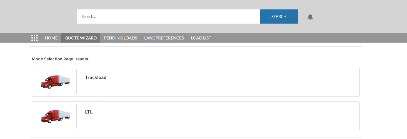 Quote Wizard LWC displaying different types of Modes to select.