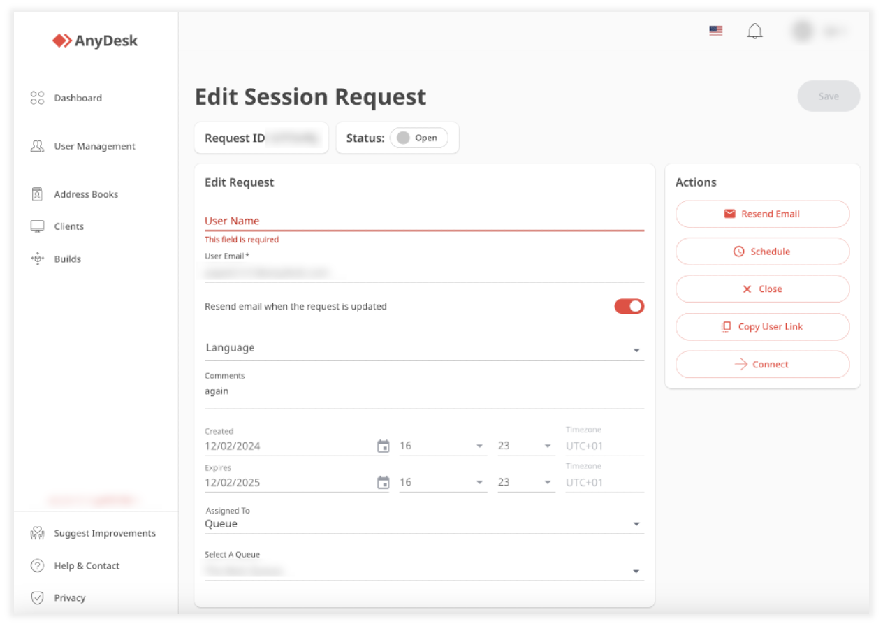 Manage session requests