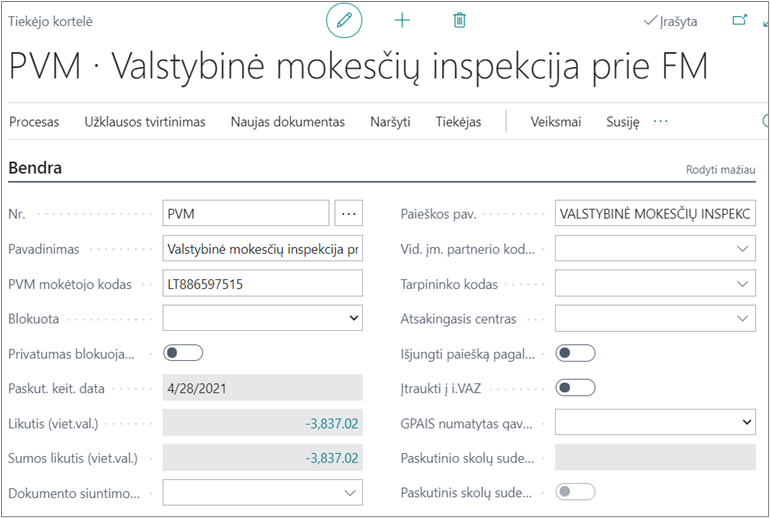 PVM uždarymas Business Central
