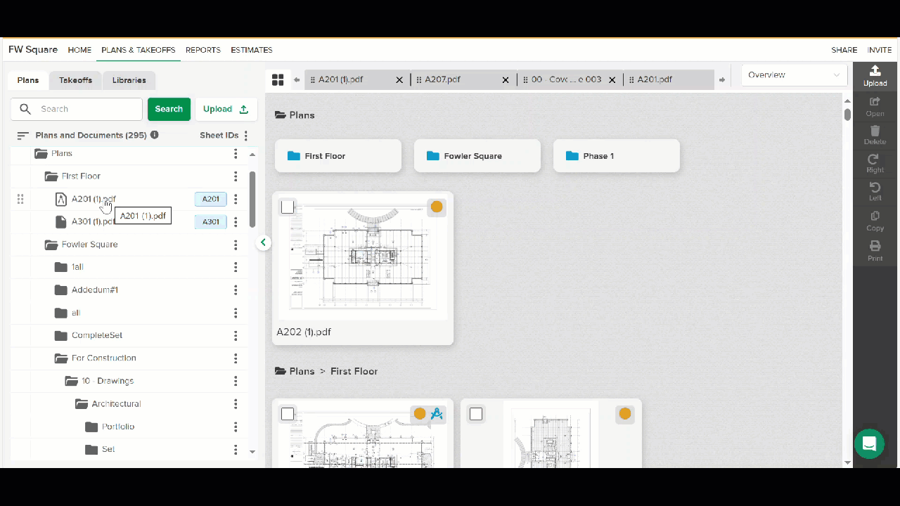 GIF showing steps to print current view of plan