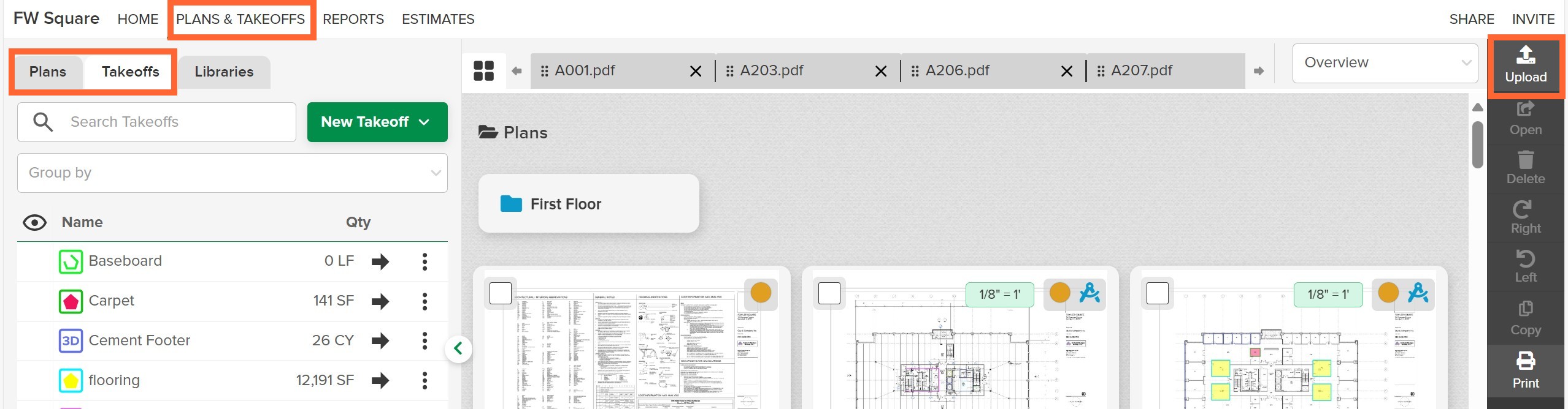 Upload Files from Takeoffs Tab marked