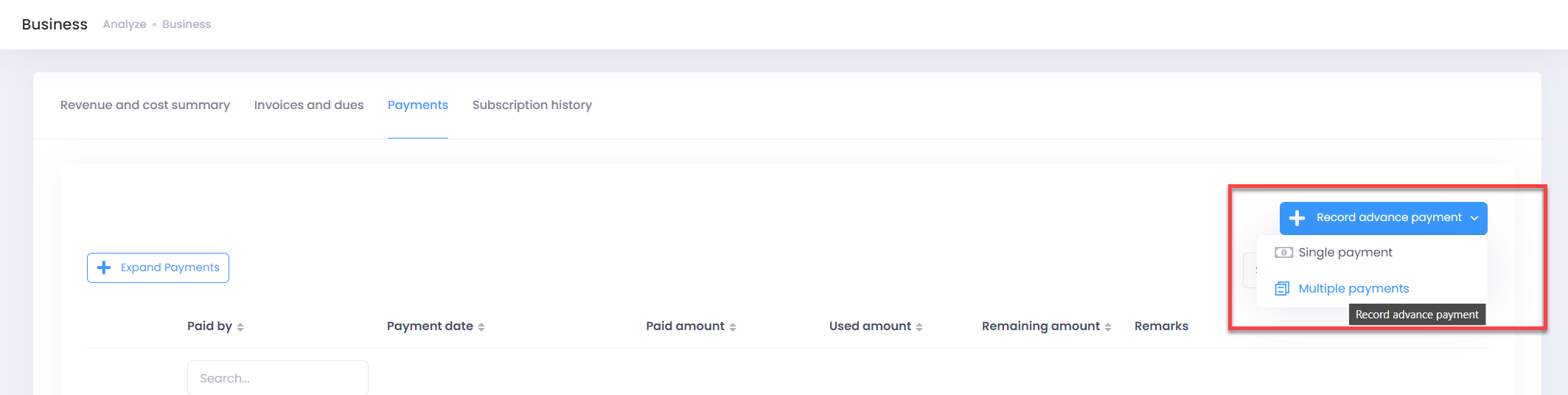 View of Payments