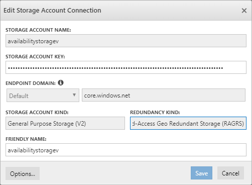 Edit Storage Account Connection