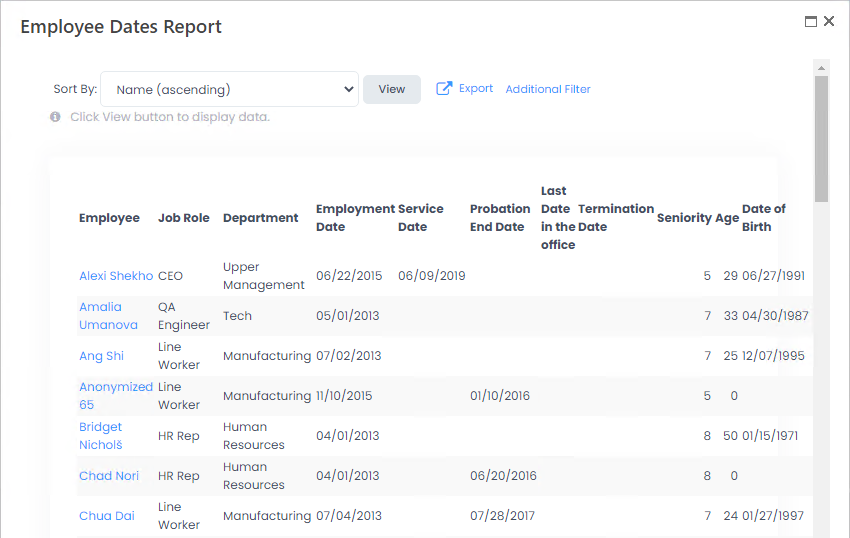 Seniority Report (Length of Employment)