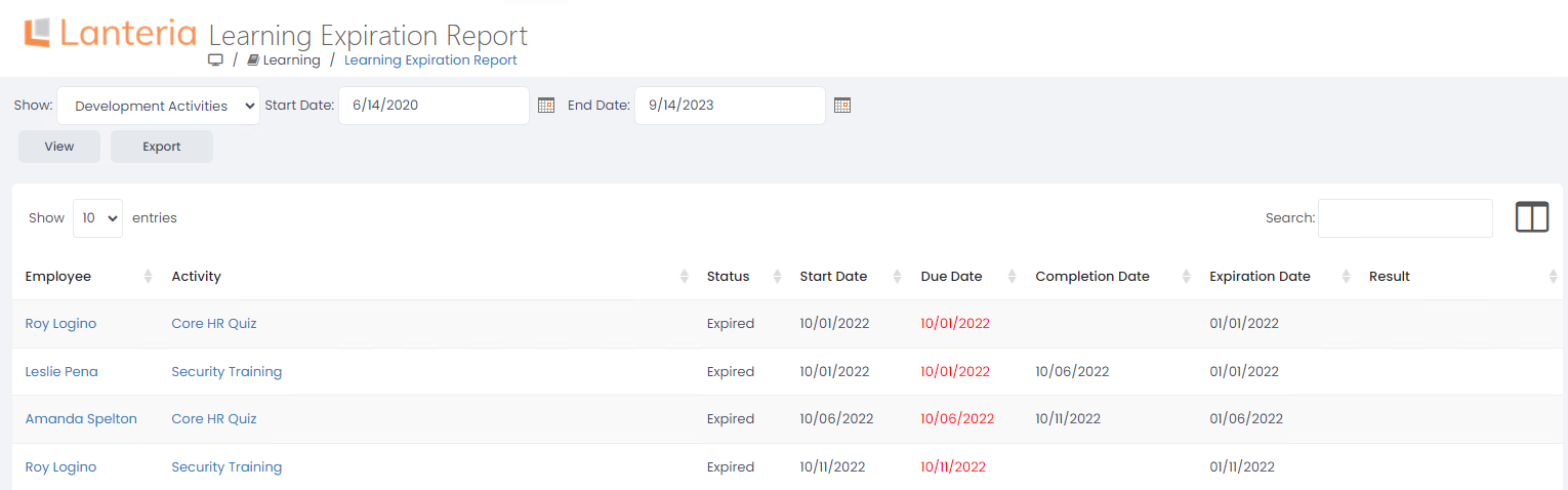 Learning Expiration Report