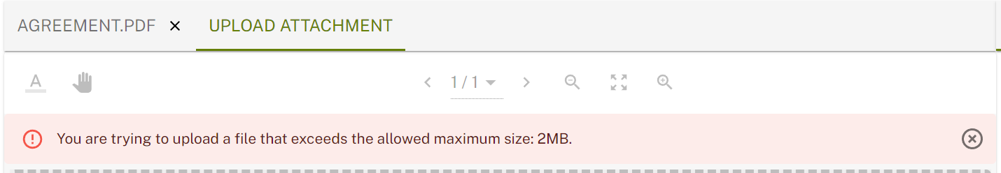 Error message for invalid file size