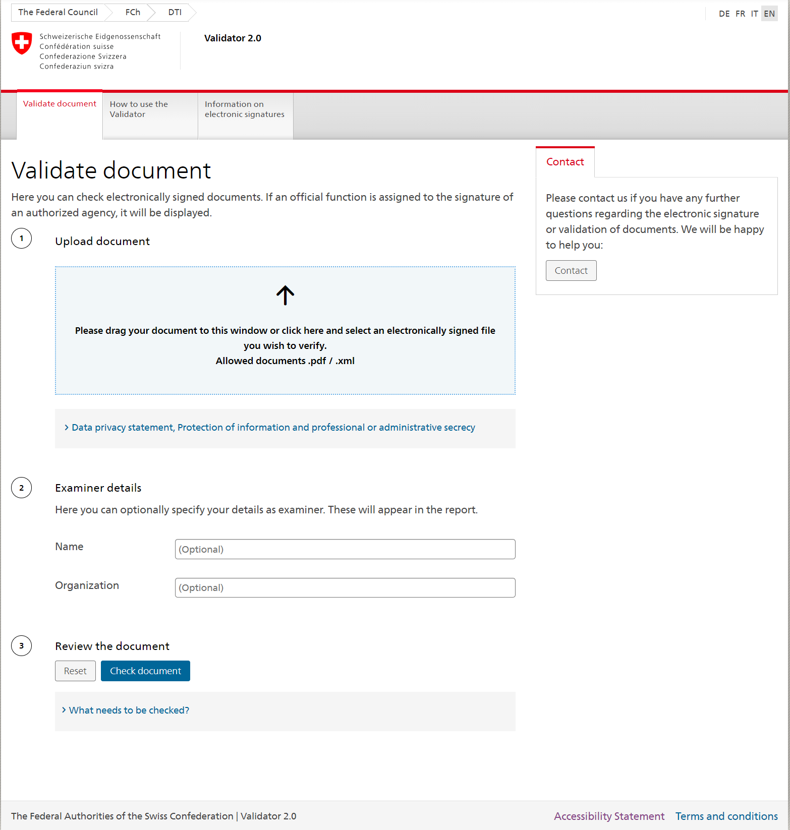 Upload document into the Validator
