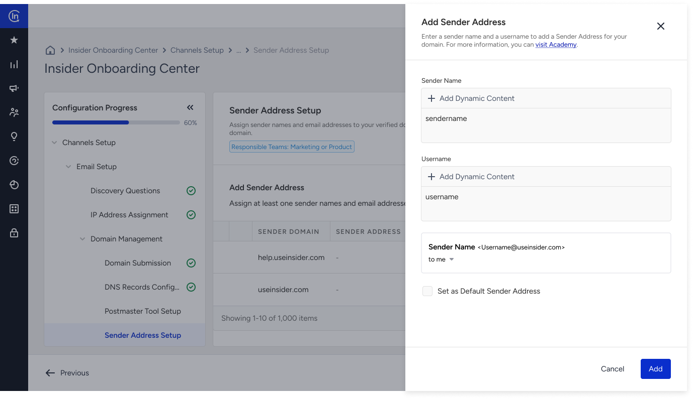 Sender Address Setup