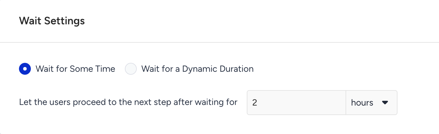 Wait Settings of the Wait for Some Time element