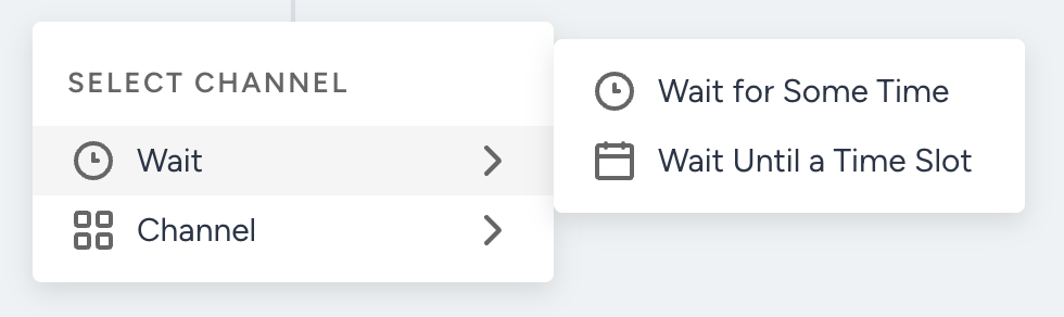 The Wait category in the add menu of a transactional journey