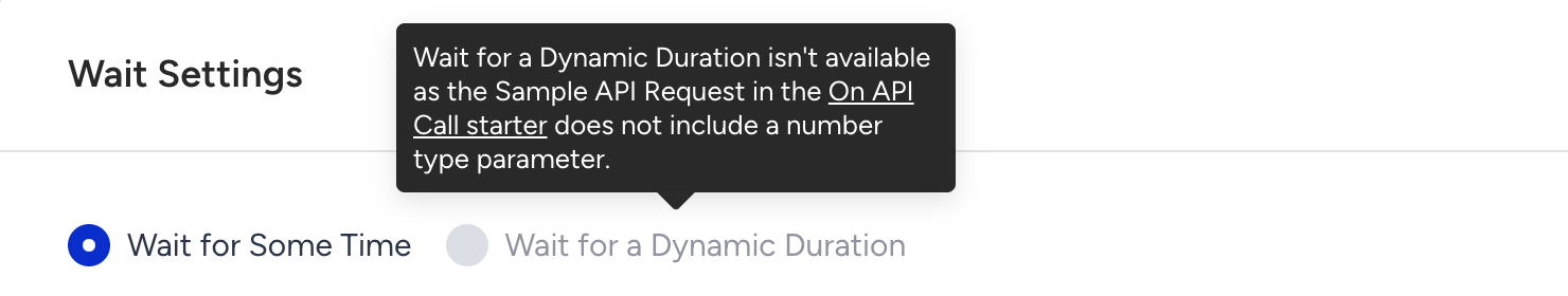 Wait for a Dynamic Duration is disabled when the Sample API Request has no number parameter