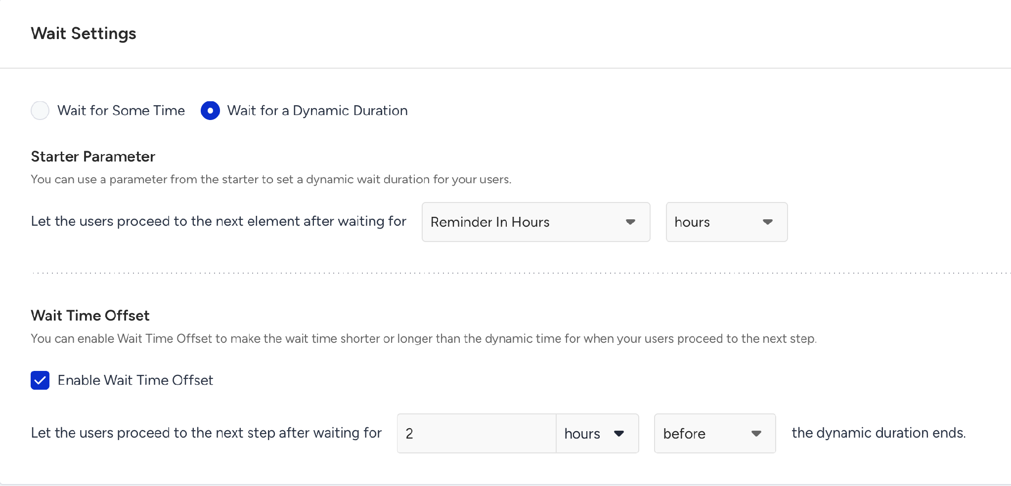A dynamic duration with Wait Time Offset enabled