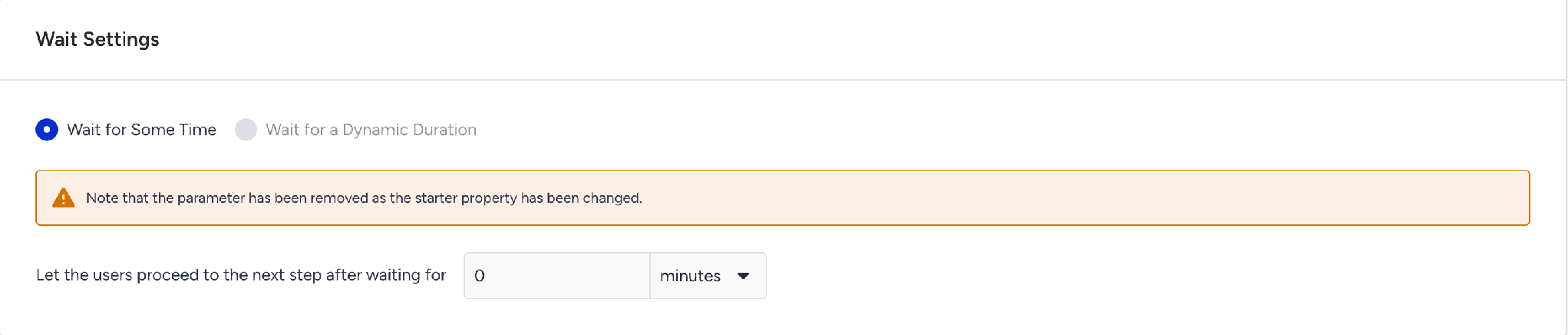The note shown when the selected parameter was removed from the starter