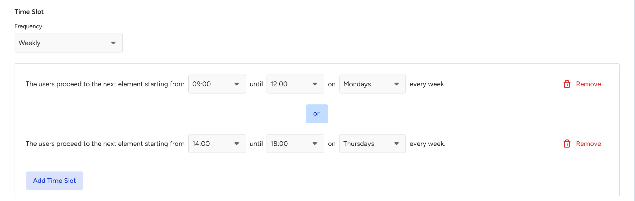 Time Slot settings with two weekly slots