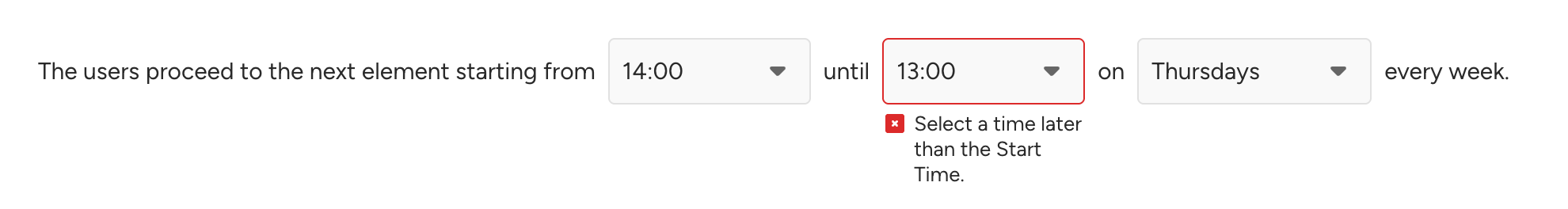 Error when the end time is earlier than the start time
