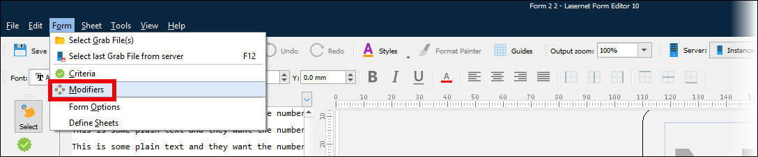 The Form menu.