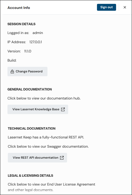 Account information for administrators.