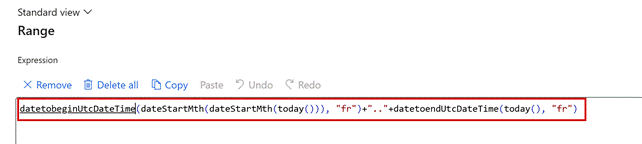 The report range expression built from today(). From 7.3.0 this expression was evaluated once, on the first run of the batch job, and the result reused for every later run.