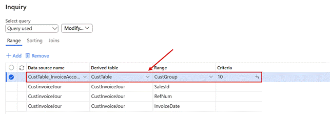 Records to include on a validation rule, with system names shown: Customer group (CustGroup) on the provided data source CustTable_InvoiceAccount.