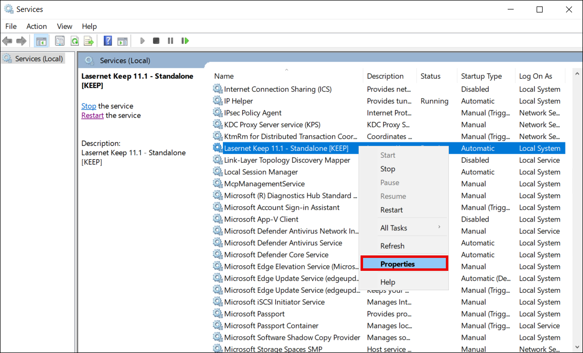 Finding properties of the Keep service.