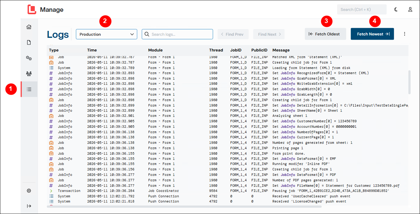 Lasernet Core Environment Logging