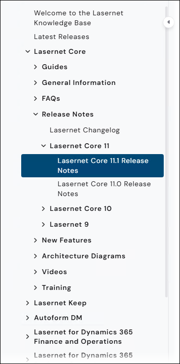 The navigation of the Lasernet Knowledge Base.