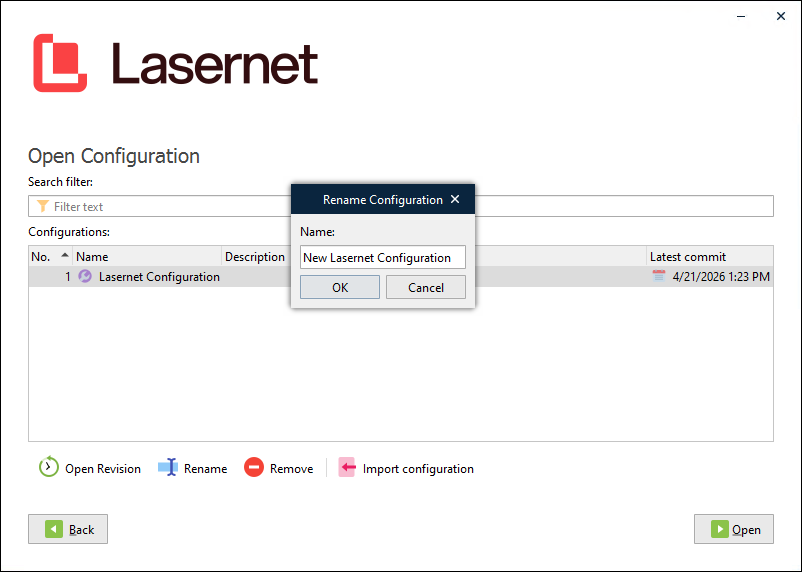 Lasernet Developer Picture Rename a Configuration