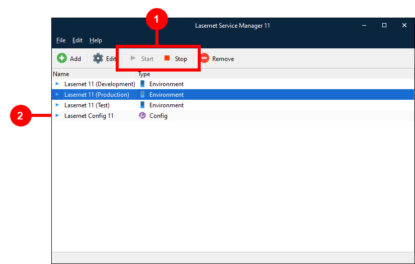 Start and Stop Lasernet Core Services