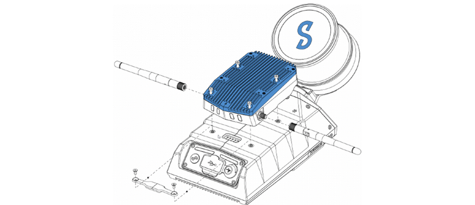 Title: Air-side radio mounted on Hovermap - Description: Air-side radio mounted on Hovermap