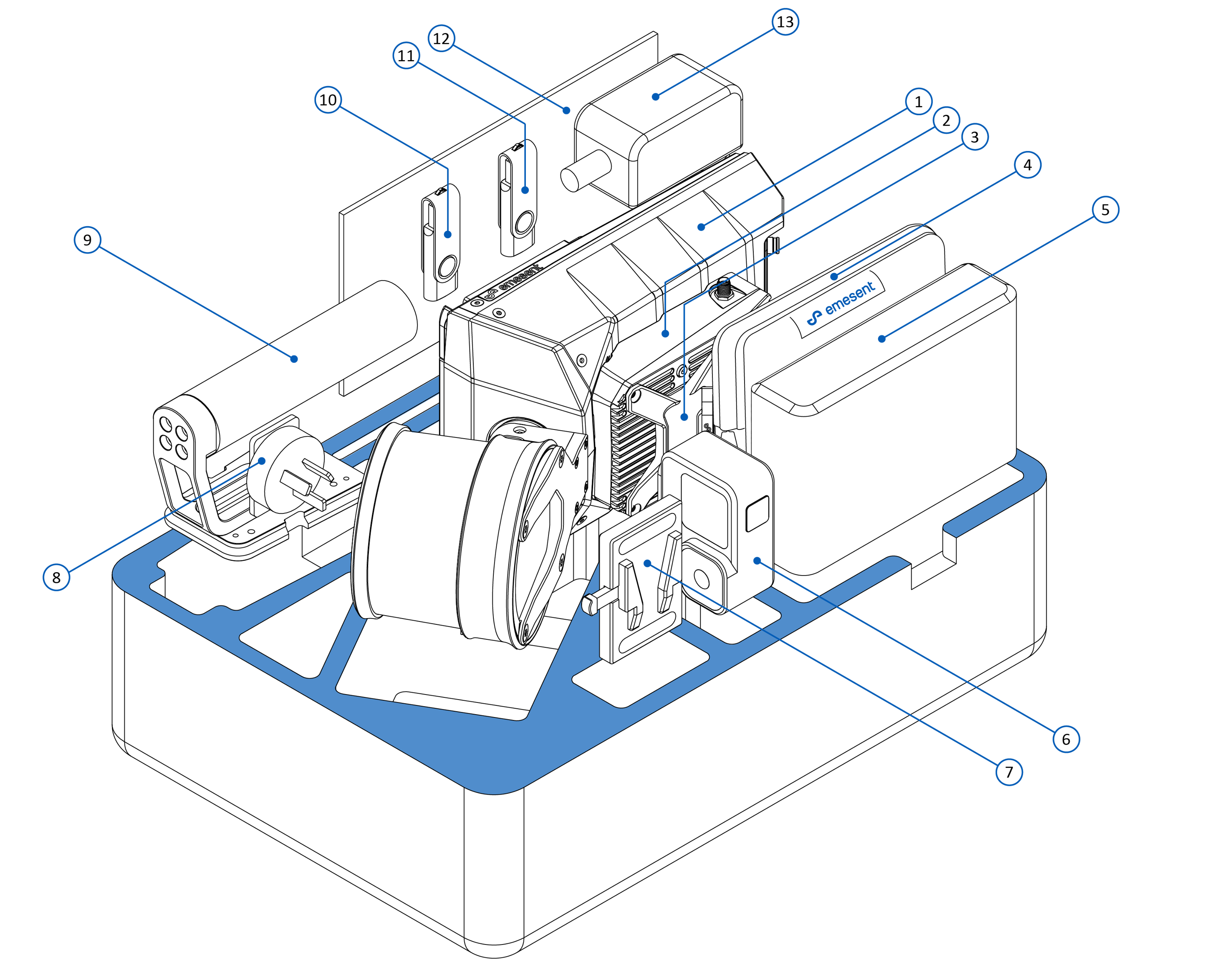 Diagram of a machine with labeled components for identification and understanding.