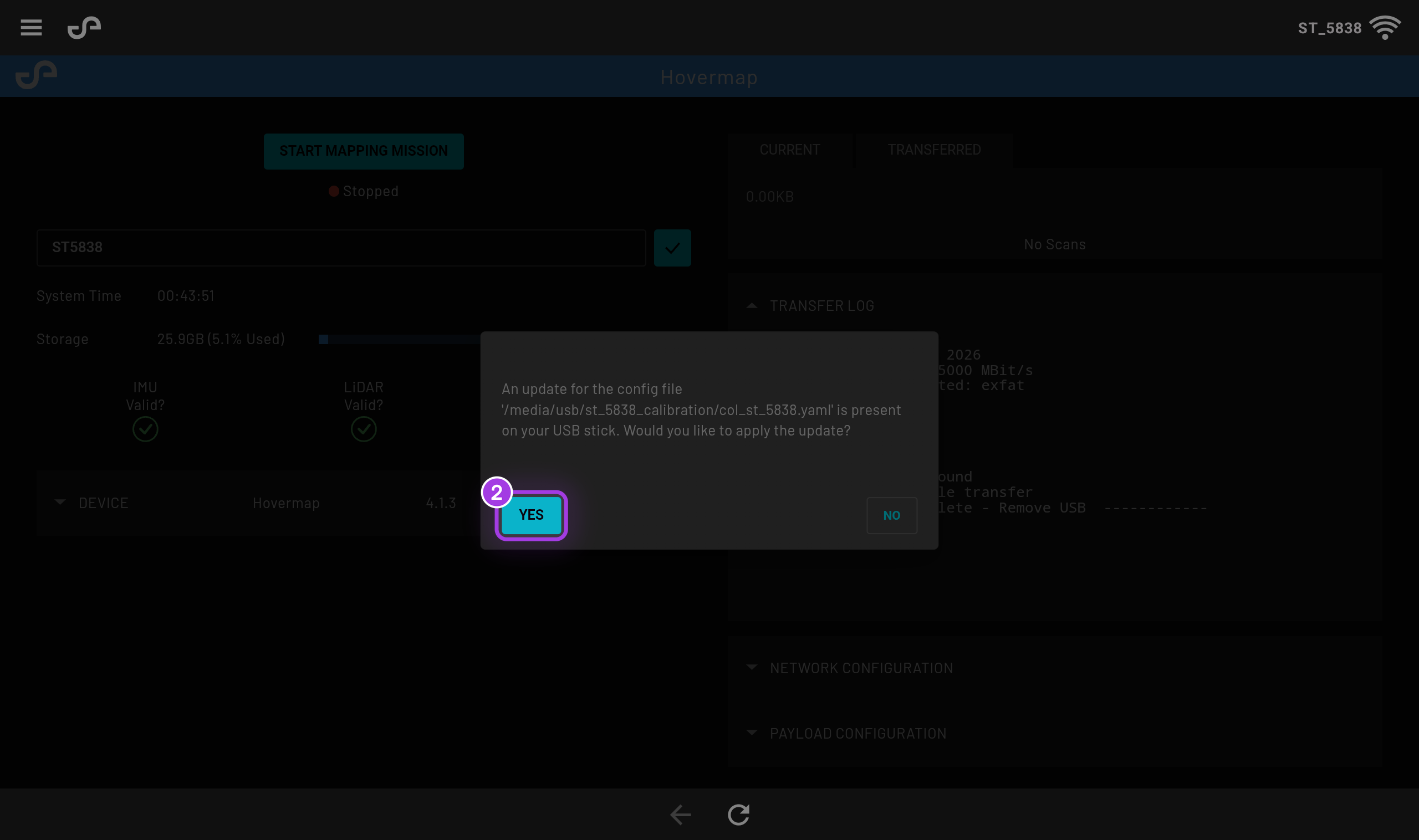 Prompt to apply the calibration file update in the Web UI