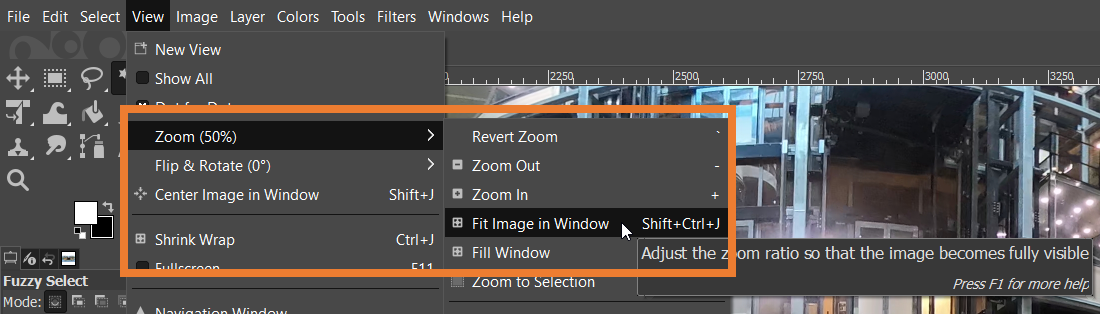 The frame fitted to the screen in GIMP