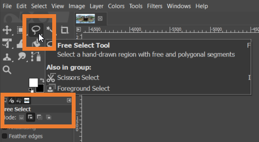 Adding areas to the selection with the Free Select Tool