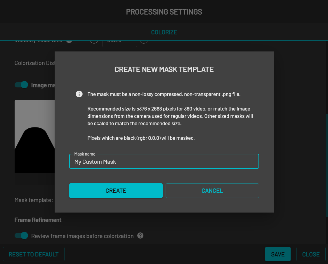 Creating a new mask template and browsing for the mask file