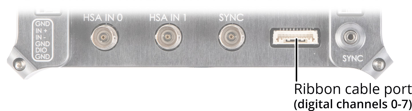 Image: partial view of Sync Accessory Box with ribbon cable port called out.