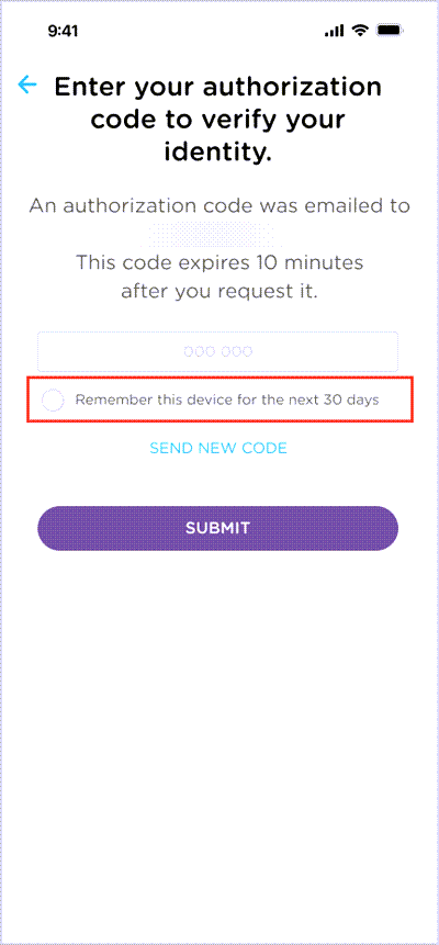 enter code and remember device on mobile app
