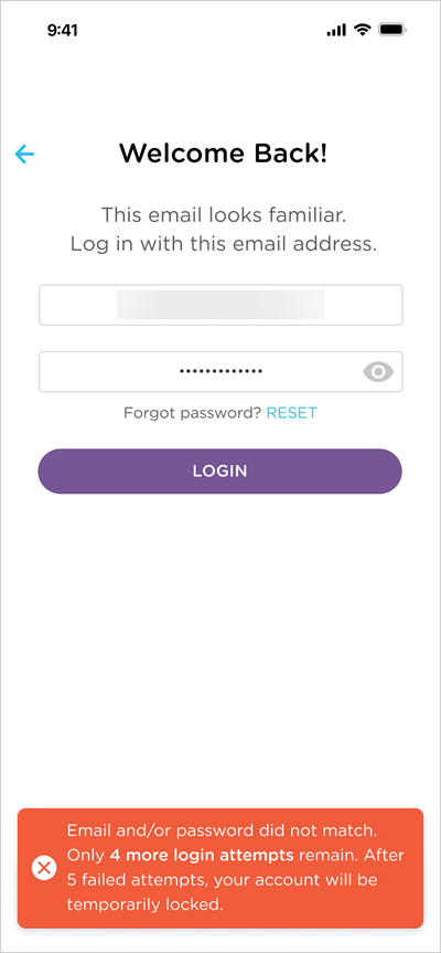 account lockout error message countdown app