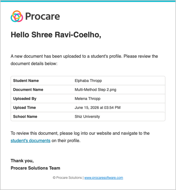 document notification email