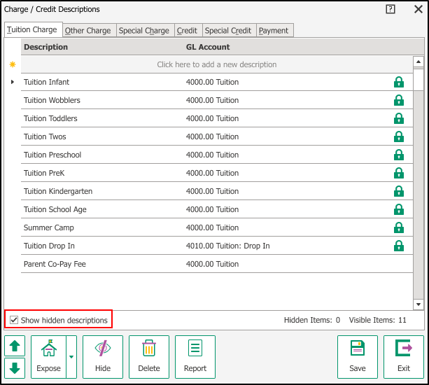 Charge, Credit & Payment Descriptions