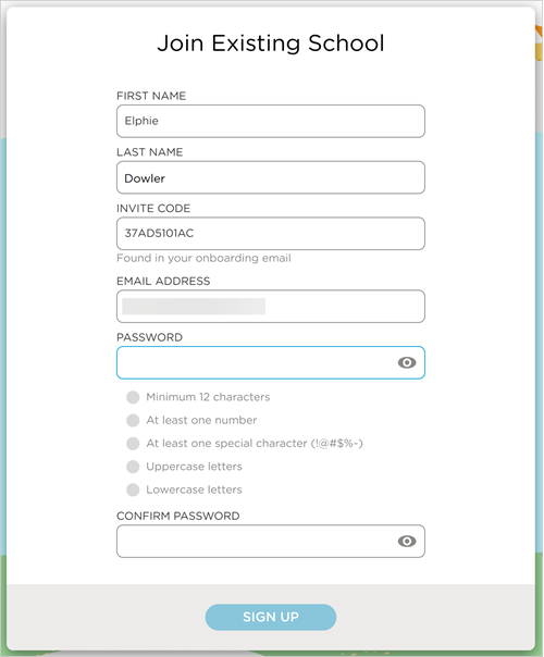 new staff create account prepopulated fields from invite email