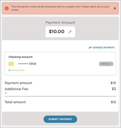 checking account transaction error message