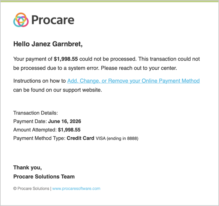 transaction failed email