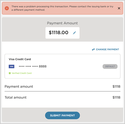credit card transaction error message