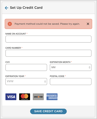 payment method could not be saved error message