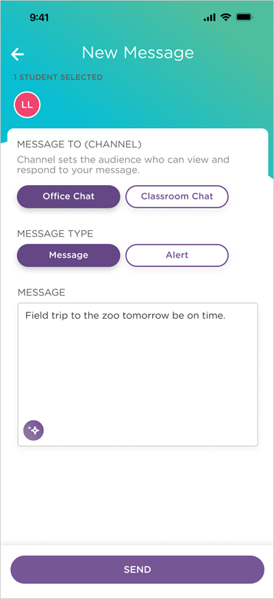 message field with draft text and ai rewrite button