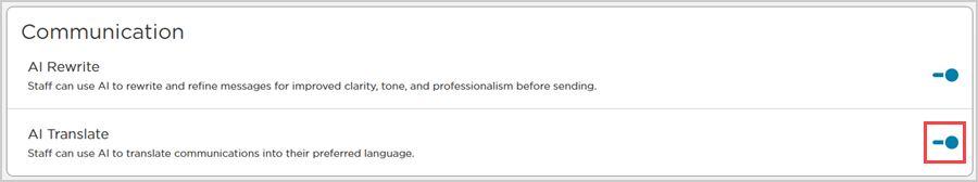 communication settings toggle ai translate on
